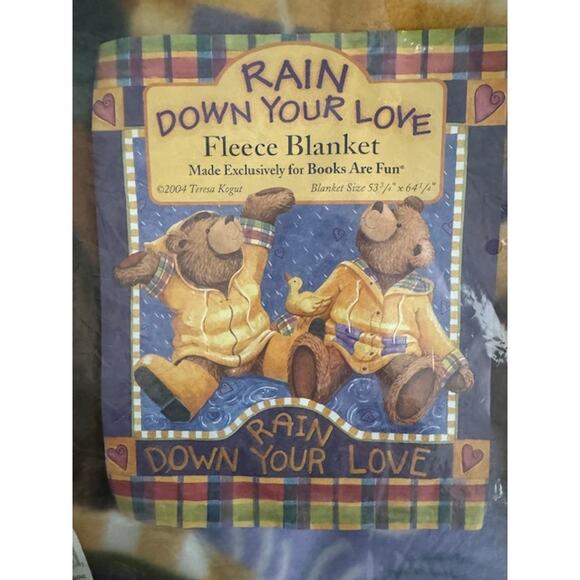 Vintage 2004 Teresa Kogut Rain Down Your Love Teddy Bear Fleece Blanket- New - Picture 2 of 3